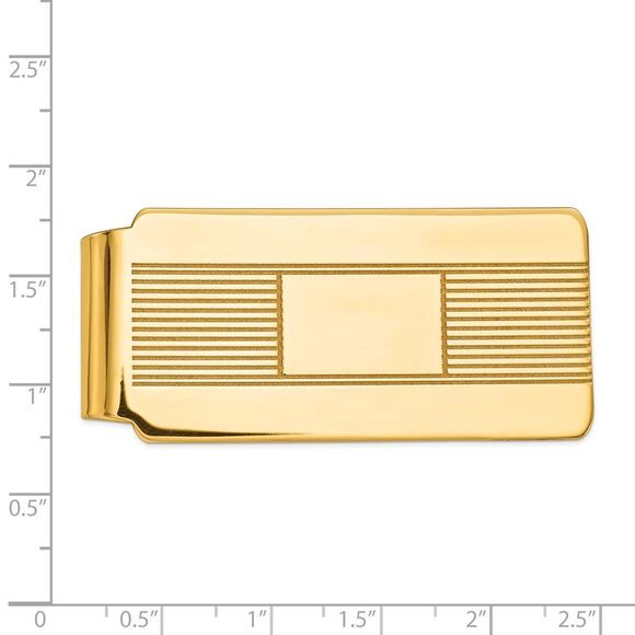 Men's 14k Yellow Gold Striped Fold-Over Wide Money Clip - Picture 3 of 4